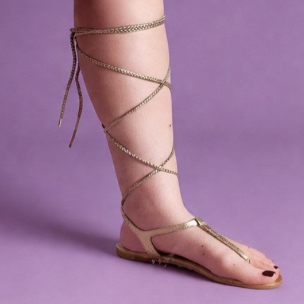 Gold Gladiator Lace-Up Flat Sandals